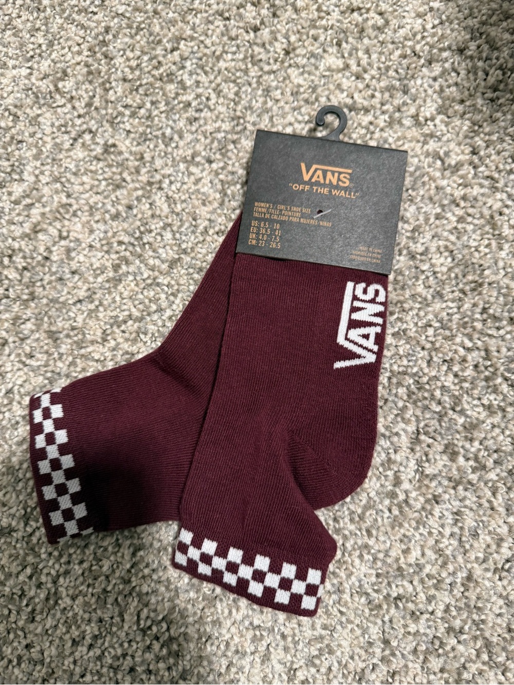 Vans Maroon Ankle Socks with White Checker Detail